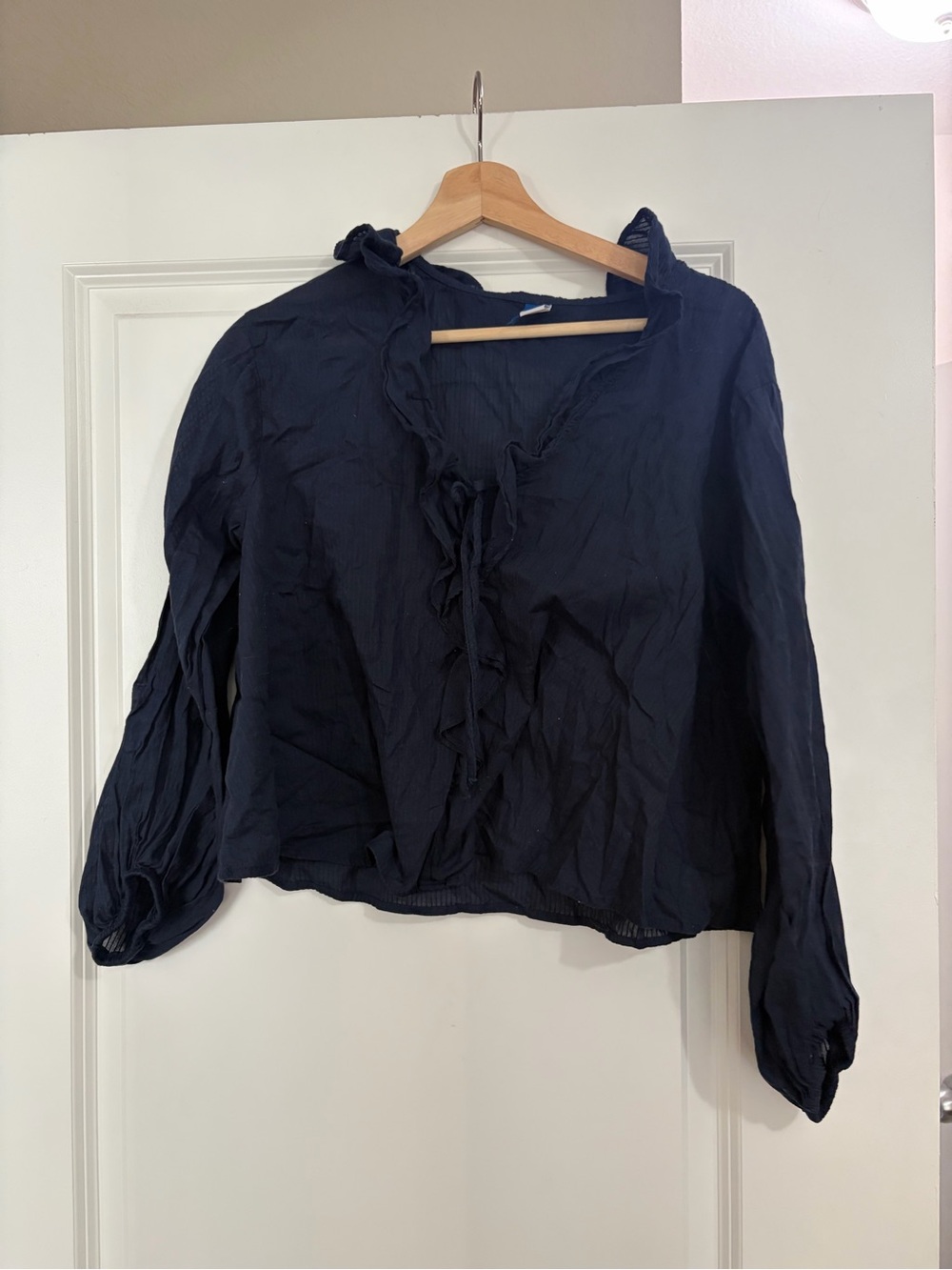 Sheer blue ruffle blouse